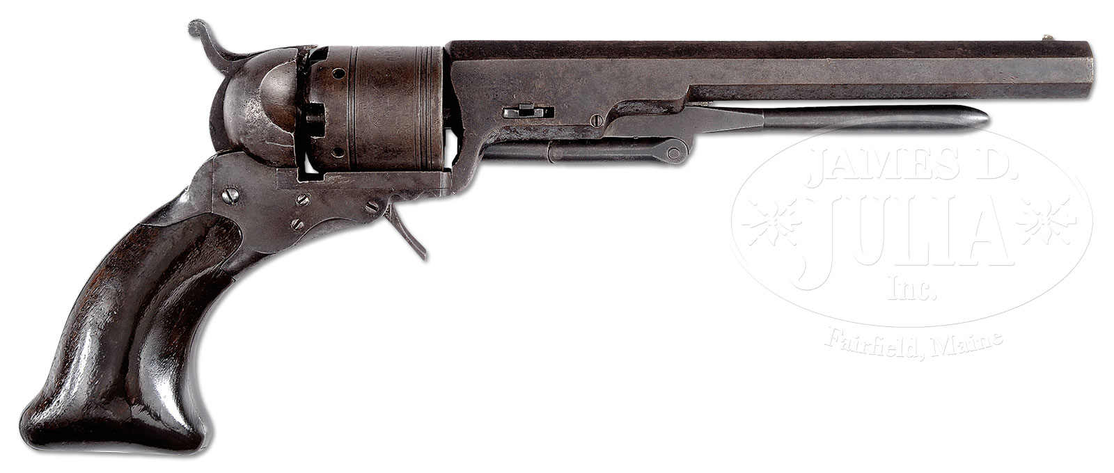 VERY RARE COLT PATERSON NO. 5 TEXAS HOLSTER MODEL PERCUSSION REVOLVER WITH ATTACHED RAMMER.