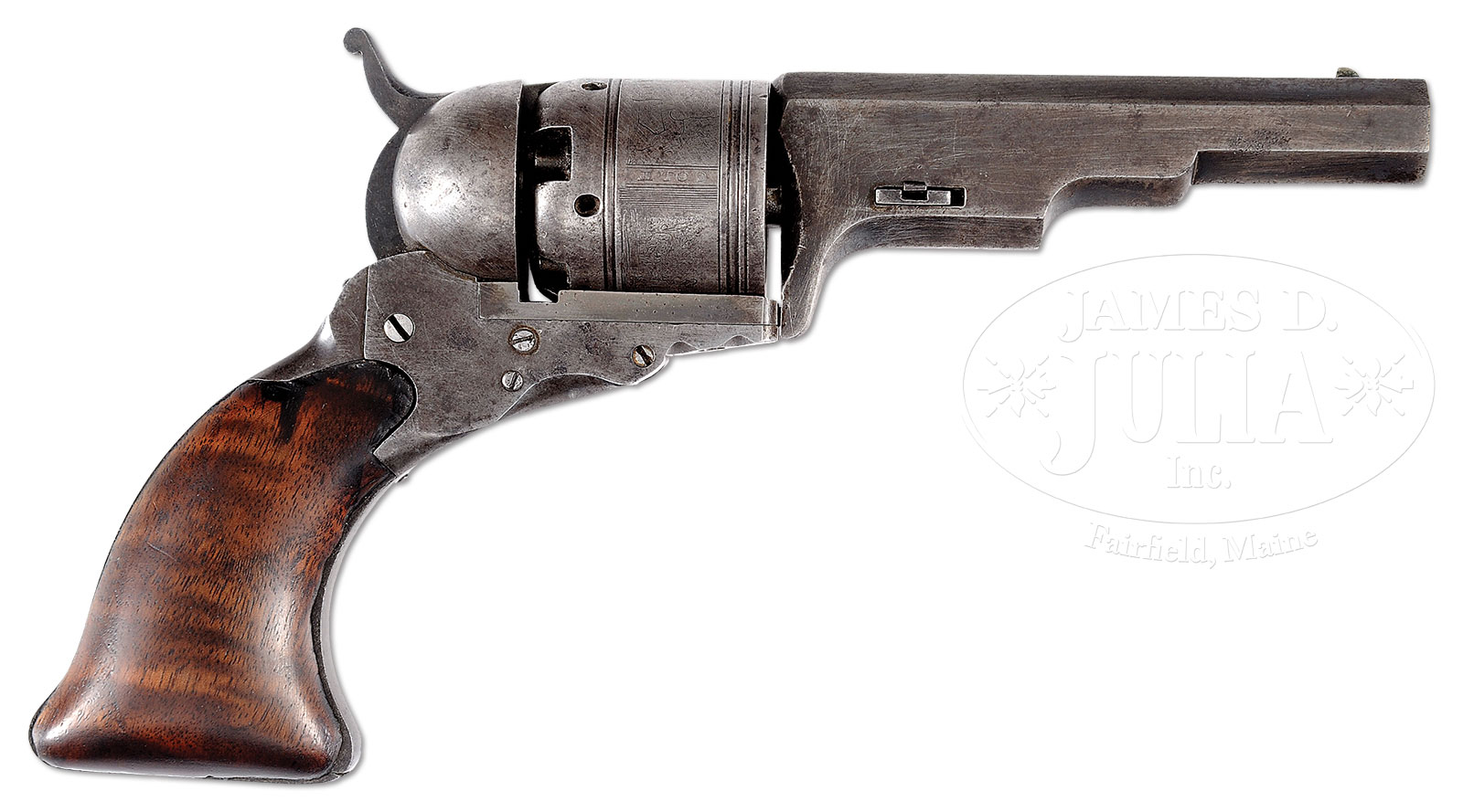 EXTREMELY RARE COLT NO. 5 TEXAS PATERSON REVOLVER WITH FACTORY 4-1/4″ BBL PICTURED ON PG 144 OF THE PATERSON COLT BOOK.