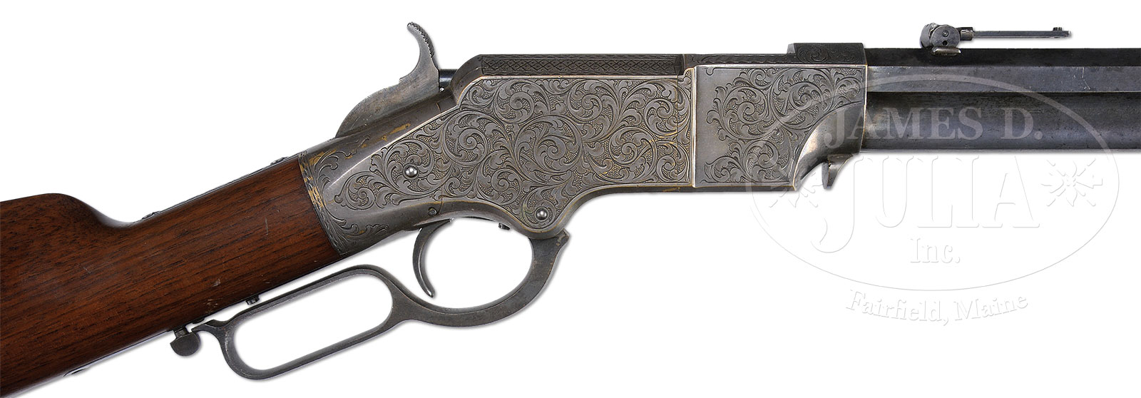 MAGNIFICENT HOGGSON DELUXE ENGRAVED HENRY RIFLE WITH FULL SILVER PLATING.
