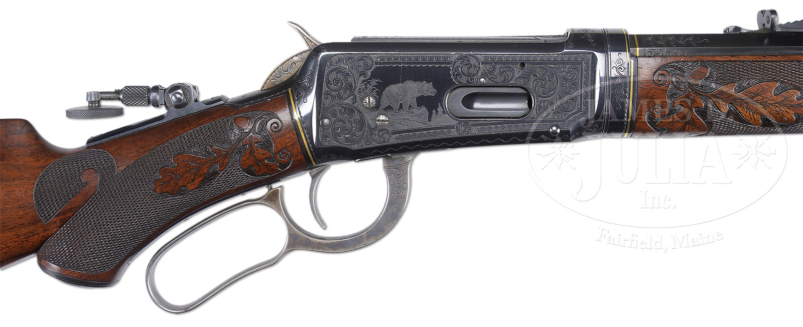 SPECTACULAR WINCHESTER MODEL 1894 DELUXE TAKEDOWN RIFLE FACTORY ENGRAVED BY ONE OF THE ULRICHS IN #8 PATTERN.